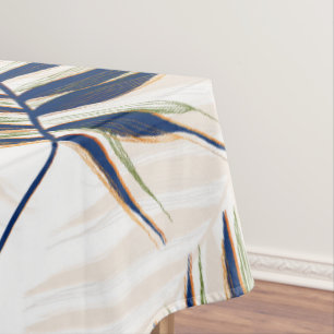 Nappe Palmier bleu moderne Feuille Gold Strots Blanc Des