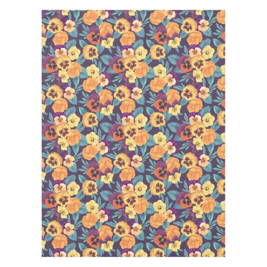 Nappe Pansies sur violet de prune (Devant)