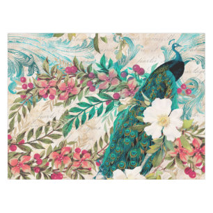 Nappe Paon et fleurs illustrés antiques grunge