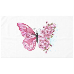 Nappe Papillon à fleurs avec Sakura rose