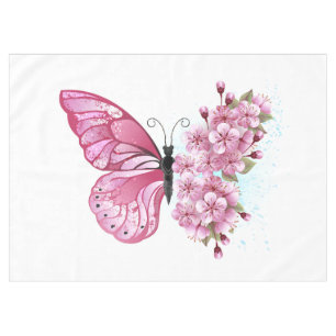 Nappe Papillon à fleurs avec Sakura rose