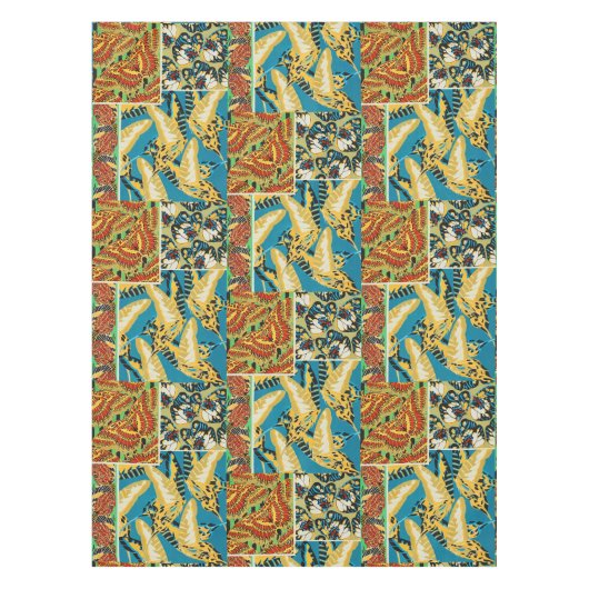 Nappe Papillon Art Déco Jaune et Turquoise Vibrants (Devant)