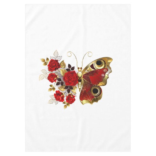 Nappe Papillon de fleurs rouges aux roses rouges (Devant)