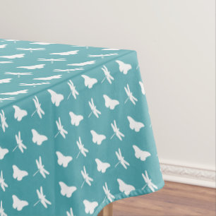 Nappe Papillon sarcelle et blanc et motif de libellule