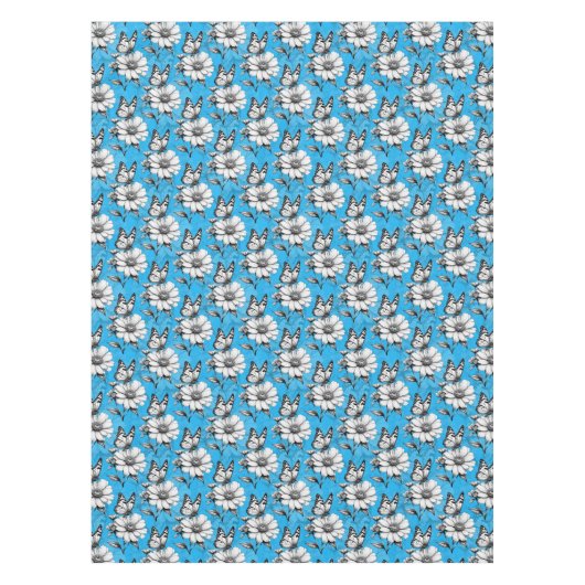 Nappe Papillon sur Motif de fleurs Design bleu (Devant)