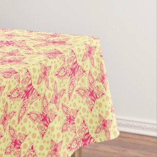 Nappe papillons en dentelle pourpre sur pois jaune
