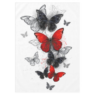 Nappe Papillons noirs et rouges volants