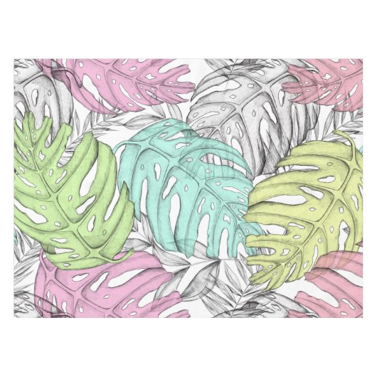 Nappe Pastel monstera feuille de palmier aquarelle tropi (Devant (Horizontal))