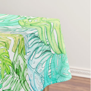 Nappe Pastel monstera feuille de palmier aquarelle tropi