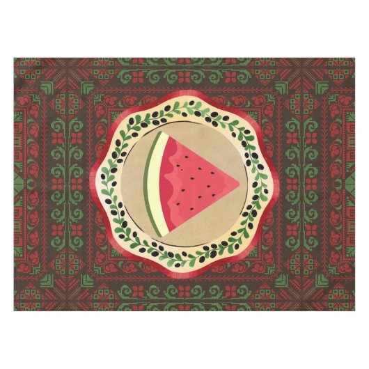 Nappe pastèque sur plaque d'olive avec tatreez palestini (Devant (Horizontal))