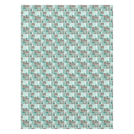 Nappe Patchwork marron turquoise de carrés (Devant)