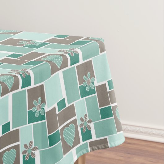 Nappe Patchwork marron turquoise de carrés (In Situ)