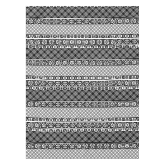 Nappe Patchwork rayé noir et blanc avec dentelle (Devant)