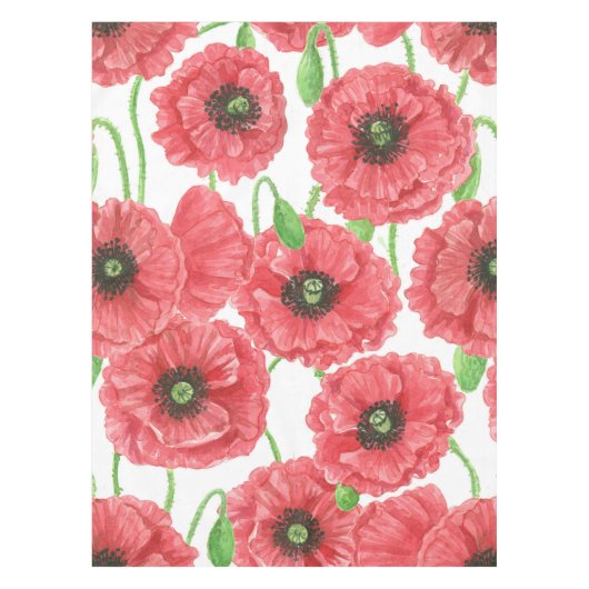 Nappe Pavot aquarelle motif floral (Devant)