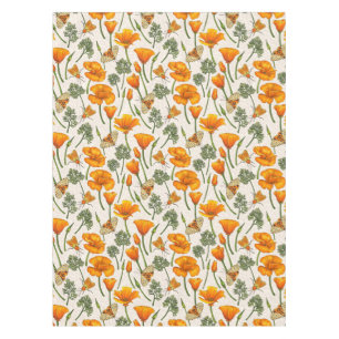 Nappe Pavot de Californie et papillons de nuit sur blanc