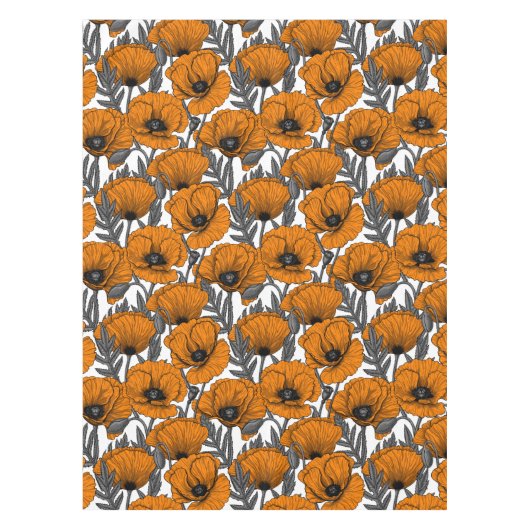 Nappe Pavot orange sur blanc (Devant)