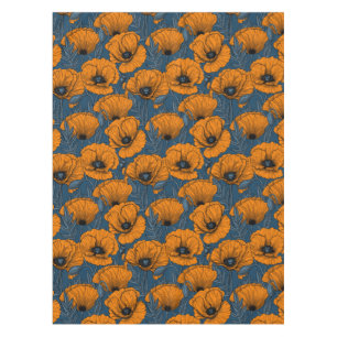 Nappe Pavot orange sur bleu foncé
