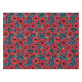 Nappe Pavot rouge et brunes, feuilles bleus sur noir (Devant (Horizontal))