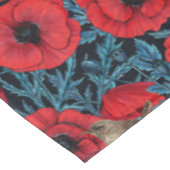 Nappe Pavot rouge et brunes, feuilles bleus sur noir (Angle)