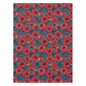 Nappe Pavot rouge et brunes, feuilles bleus sur noir (Devant)