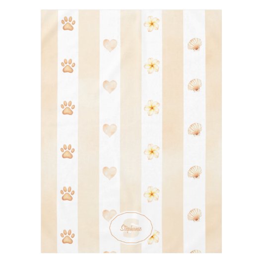 Nappe Pêche et Blancs - Coeurs, Fleur, Empreinte de patt (Devant)