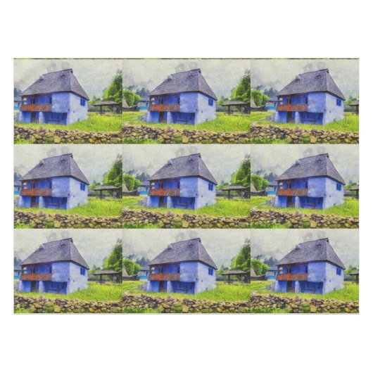Nappe Peinture de maison bleue (Devant (Horizontal))