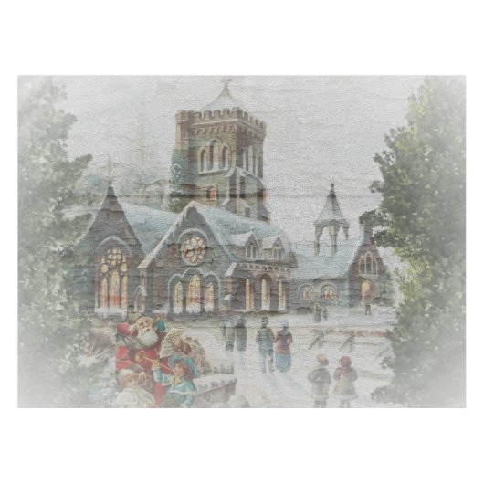 Nappe Père Noël ancienne avec enfants devant une église (Devant (Horizontal))