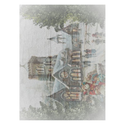 Nappe Père Noël ancienne avec enfants devant une église (Devant)