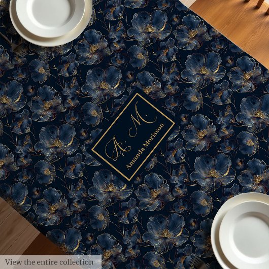 Nappe  Personalized Navy Tablecloth Chic Gold Accent