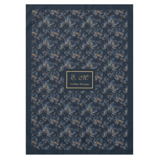 Nappe  Personalized Navy Tablecloth Chic Gold Accent (Devant)