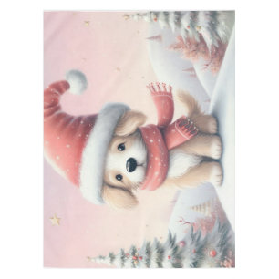 Nappe Petit chiot de Noël en chapeau santa