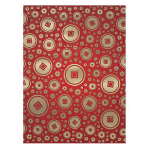 Nappe Pièces chinoises Lucky Gold motif sur rouge