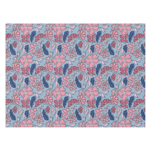 Nappe Pink and Blue Hand Drake Floral Block Print (Devant (Horizontal))