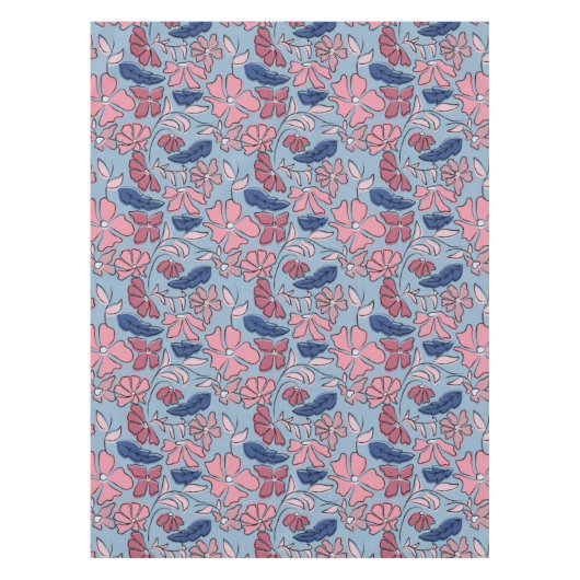 Nappe Pink and Blue Hand Drake Floral Block Print (Devant)