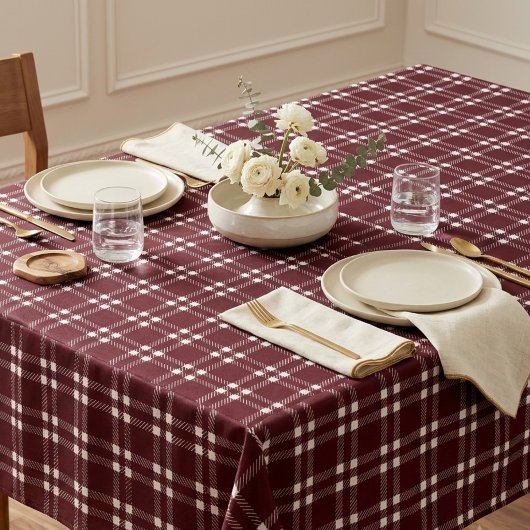 Nappe Plaid classique burgundy et blanc texturé