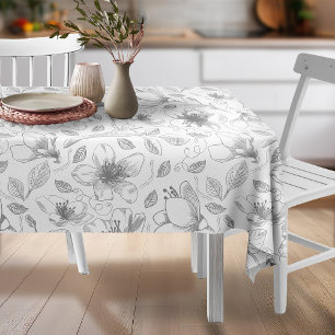 Nappe Plan floral esquissé Motif gris/Wht ID939