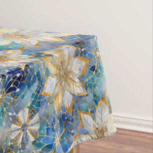 Nappe Poinsettias de Noël Blanc Bleu