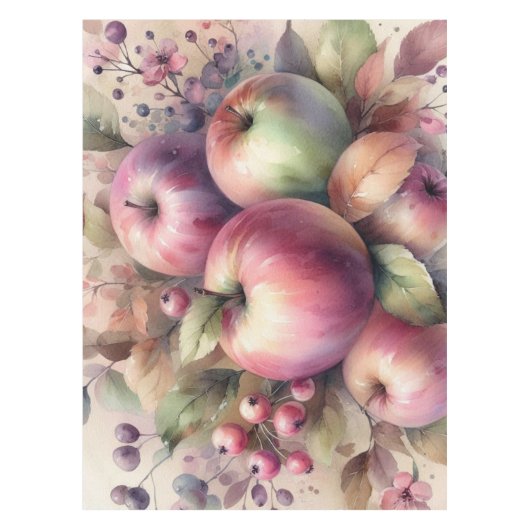 Nappe Pommes automnales en couleurs pastel aquarelle (Devant)