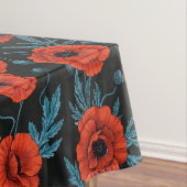 Nappe Poppies, rouge et bleu sur noir (In Situ)