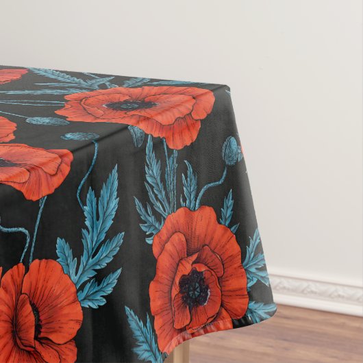 Nappe Poppies, rouge et bleu sur noir (In Situ)