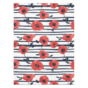 Nappe Poppies rouges avec Feuilles bleus et Motif rayé 3