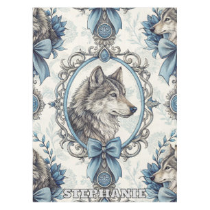 Nappe Portrait de loup d'hiver en cadre bleu et gris ora