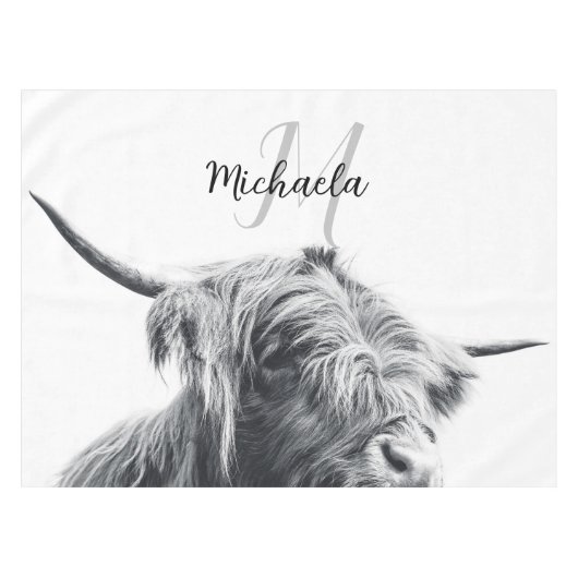 Nappe Portrait de vache Highland premier monogramme noir (Devant (Horizontal))