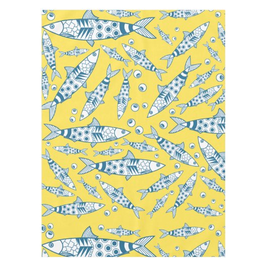 Nappe Portugais Lisbonne Sardines Motif Azulejos Jaune (Devant)