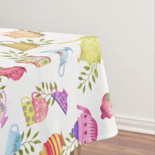 Nappe Pots de thé et tasses blanc