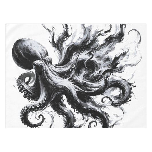 Nappe Poulpe Kraken Fluide Encre Abstraite (Devant (Horizontal))
