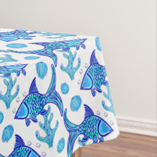 Nappe Preppy Blue Fish Motif Côte Beach House Bateau