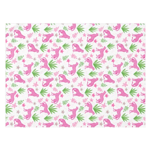 Nappe Preppy Pink Cheetah Blanc Floral Arrière - plan (Devant (Horizontal))