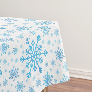 Nappe Pretty Blue Christmas Snowflakes sur Winter White