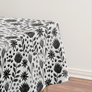 Nappe Protea Floral Block Imprimer Millefleur noir blanc